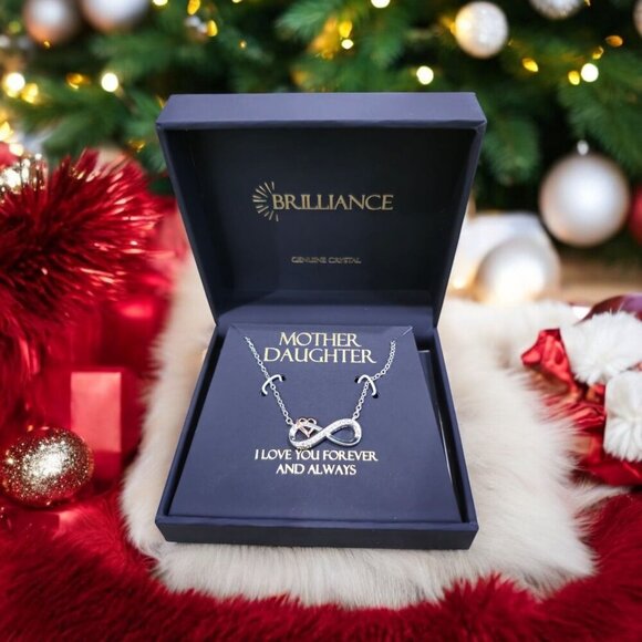 Brilliance Two‑Tone Infinity Heart Necklace – Swarovski Crystals 18" Chain - Picture 6 of 7